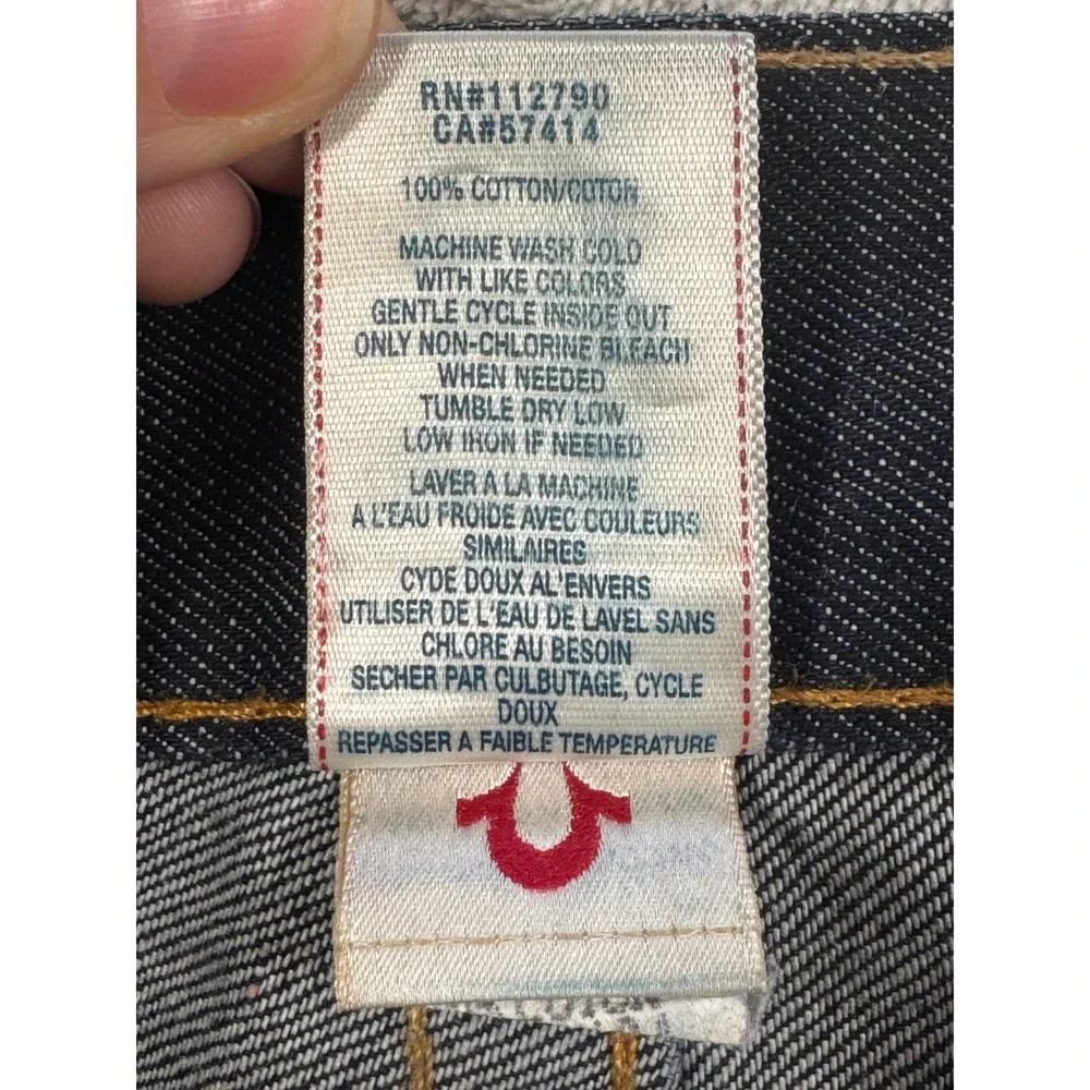 True Religion Mens Skinny Flap Pocket Dark Wash Blue  Jeans 34 Meas: 37x34.5